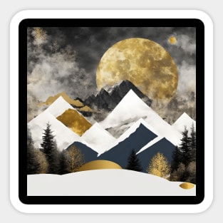 Golden Mountain Dreamscape - Abstract Landscape Painting Sticker